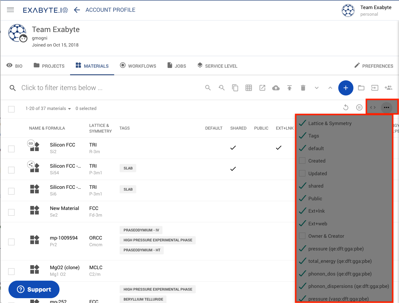 Columns Selector